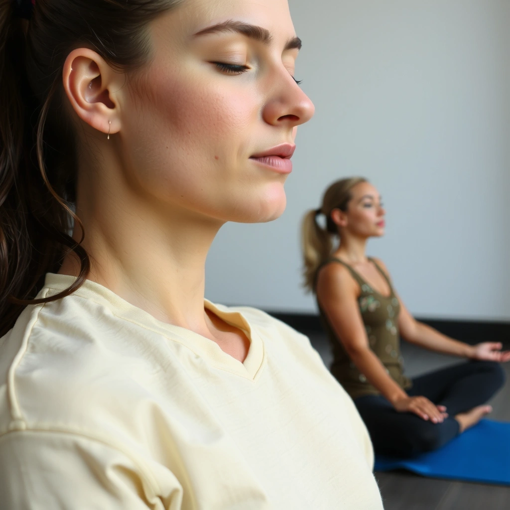 Person meditating peacefully in a yoga studio