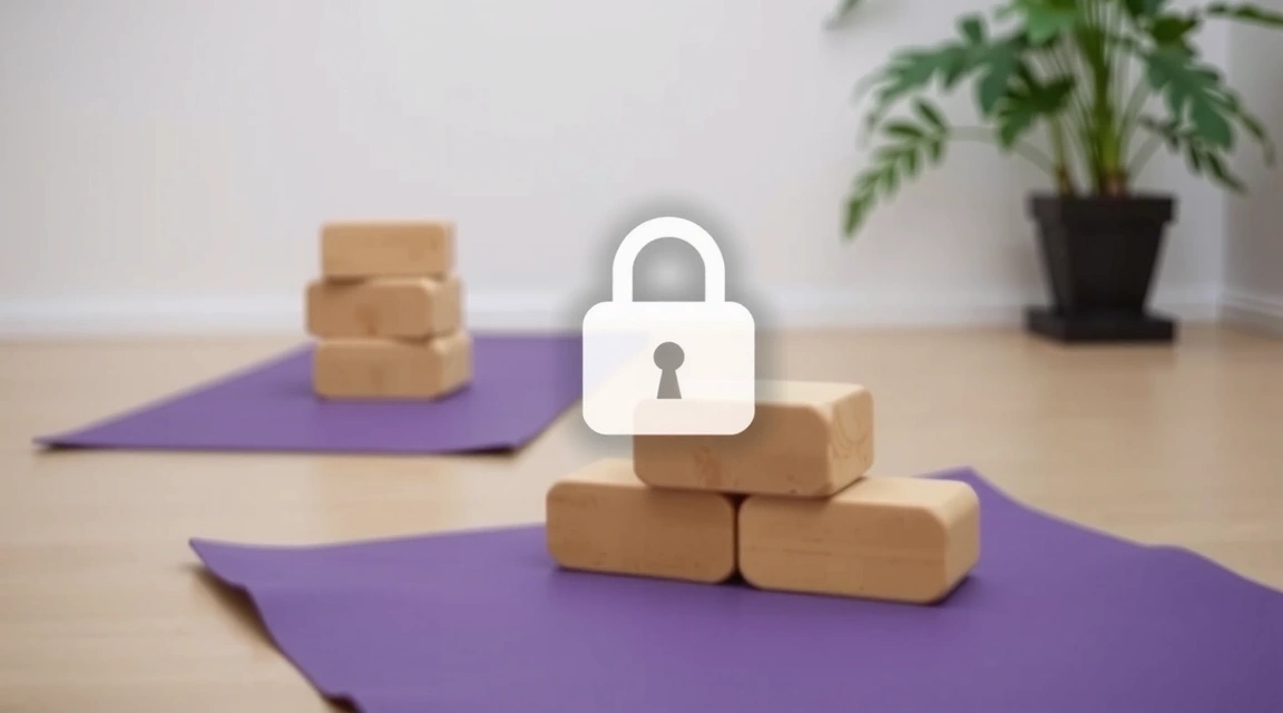 Digital lock icon with a yoga mat in the background, symbolizing data security for a yoga studio