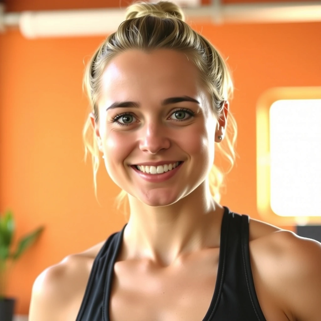 Portrait of Emily White, an energetic yoga teacher.